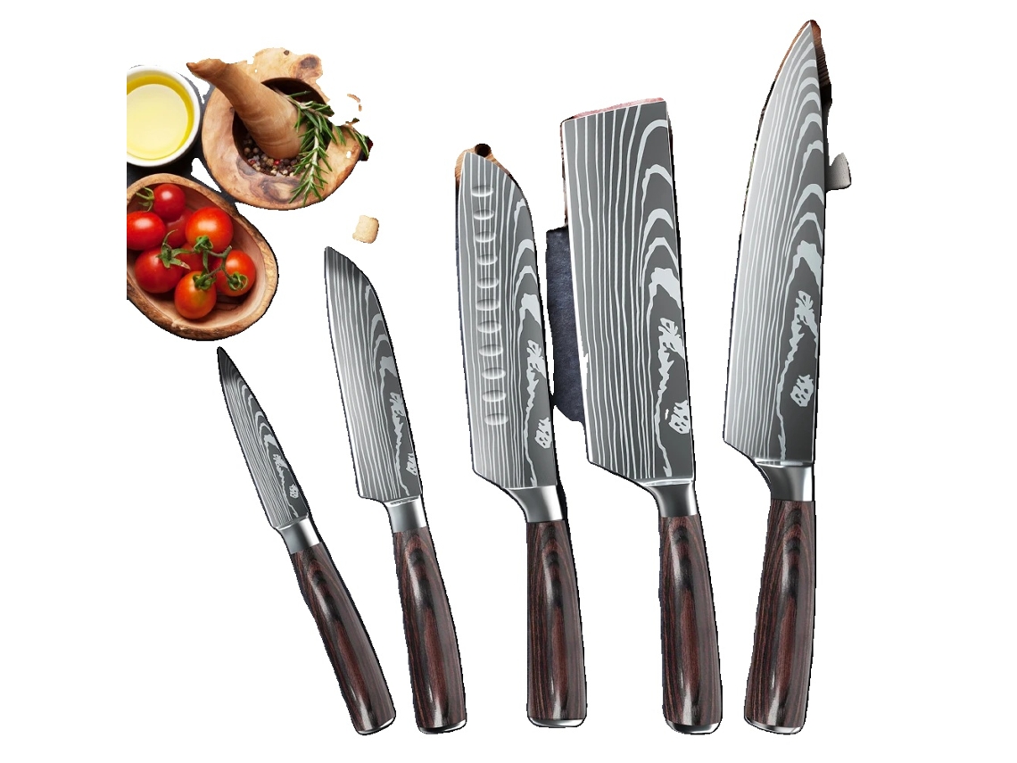 Juego de cuchillos de cocina, hojas ultra afiladas, mangos ergonómicos de madera, blanco OEM