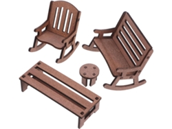 Juego De 4 Sillas Y Banco En Miniatura Para Casa De Muñecas, Decoración En Miniatura.
