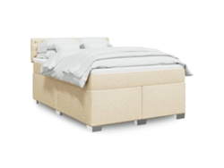 Cama Box Spring Con Colchón Tela Color Crema 160x200 Cm