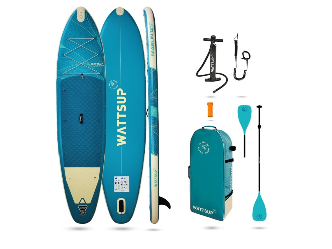 Tabla de SUP inflable Wattsup Marlin 12'5 - 378x86x15cm Dropstitch - Incluye remo, correa, bomba y bolsa de transporte