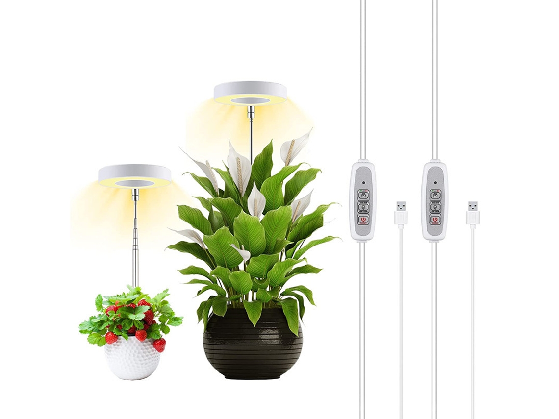 Lámpara De Cultivo Para Plantas Con Brillo Ajustable, Temporizador De 2/4/8 Horas Y Mini Bombilla Led Circular.