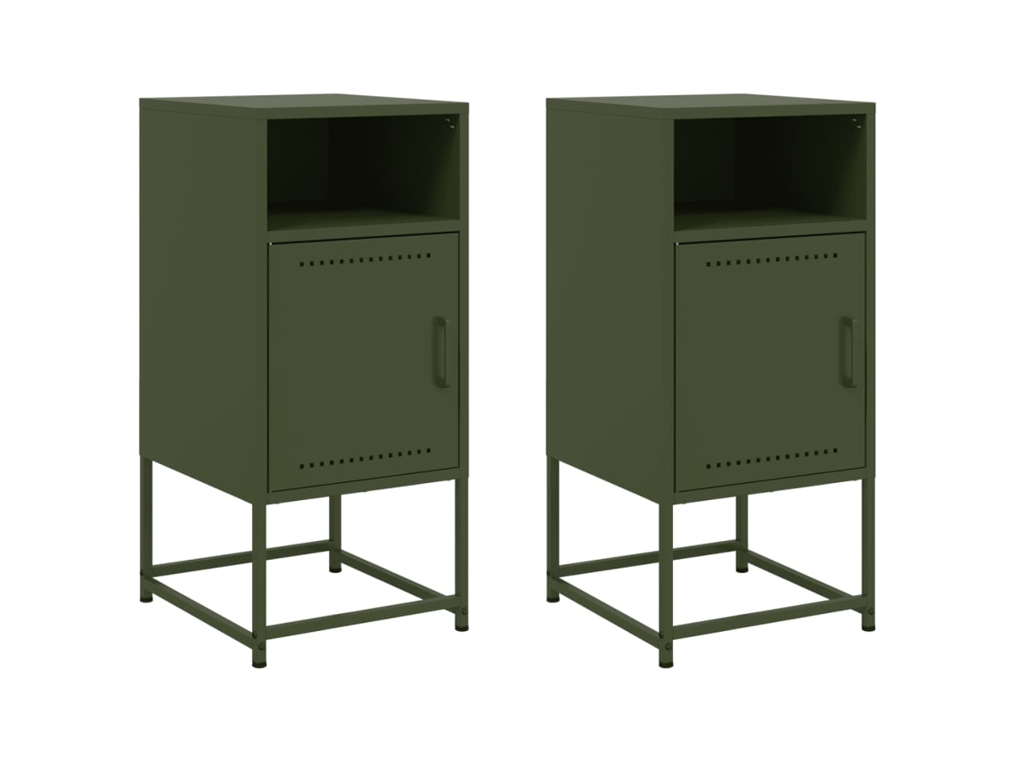 Maison Exclusive - Mesitas De Noche 2 Unidades Acero Verde Oliva 36x39x78 Cm