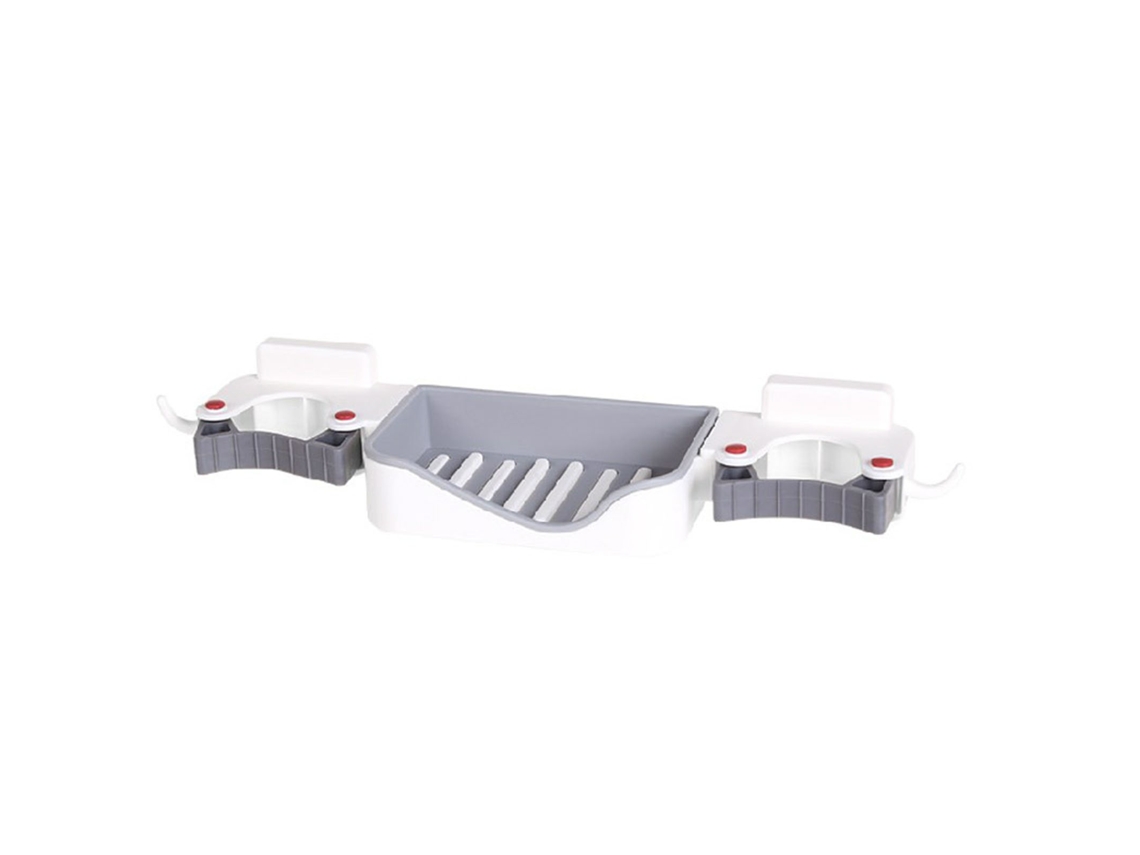 Soporte de pared 3 en 1 para jabón y fregona, blanco.
