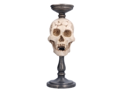 Castiçal de caveira assustador em resina durável, decorativo para o Halloween, ideal para decoração de casa.