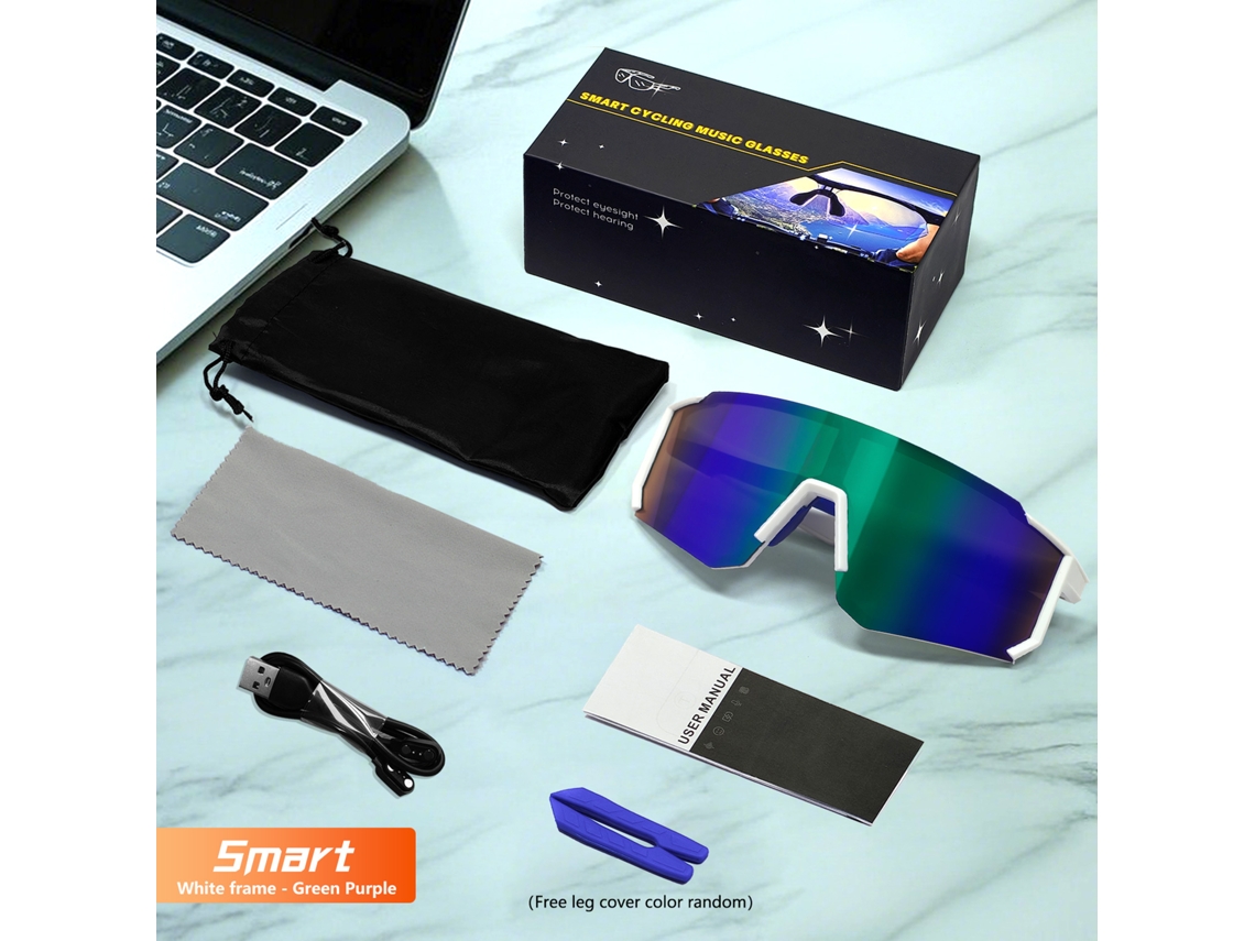 Gafas inteligentes Eifson QY Pro01 con Bluetooth, música, deportes al aire libre, ciclismo, protección UV (blanco y verde)