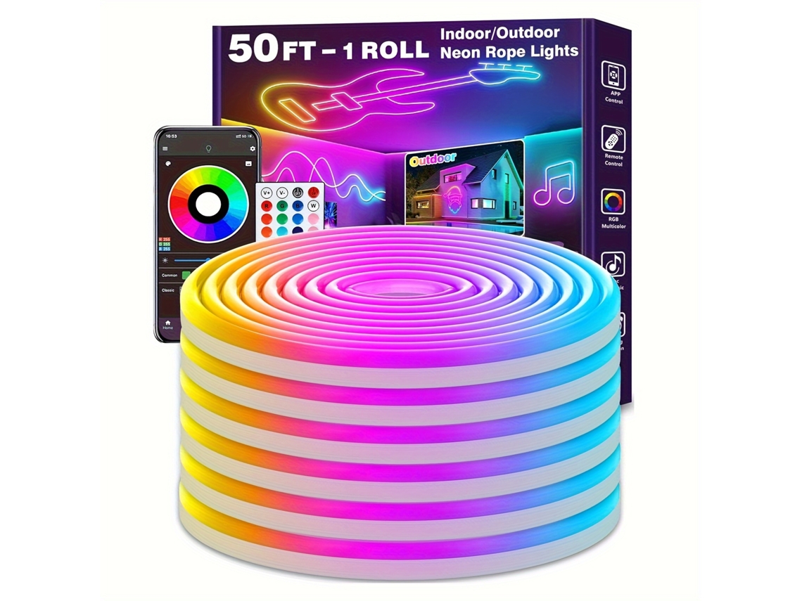 Luz de neón LED de silicona flexible IP65 de 15 m con control remoto por aplicación Cuich