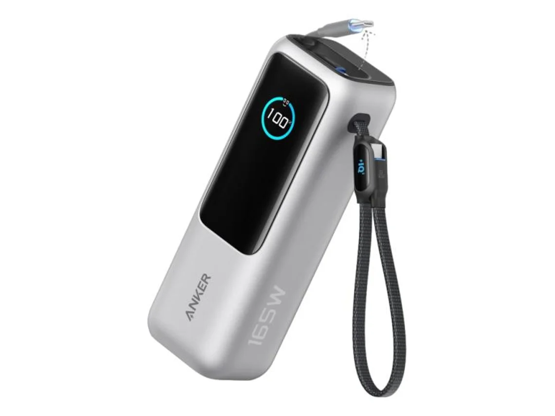 Power Bank Anker 25k 165w Built-in Usb C Cable Retractil Silver