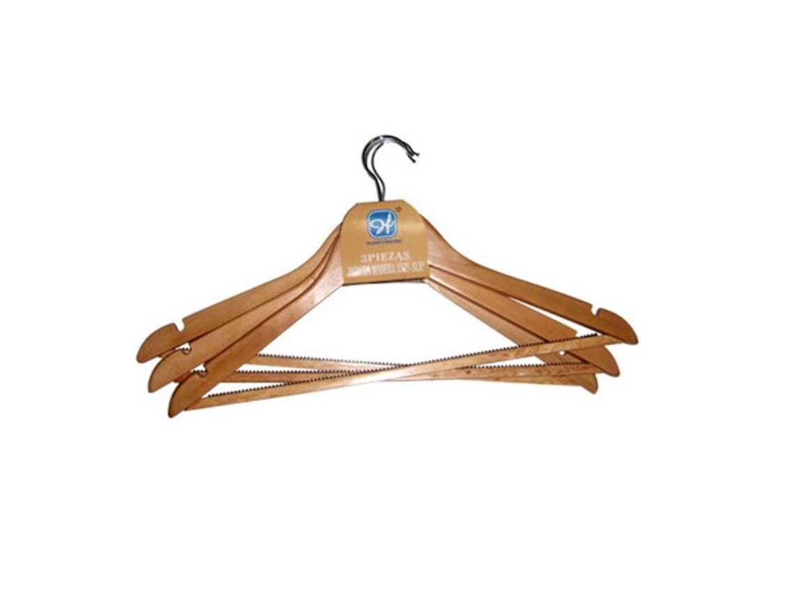 Perchas madera con antideslizante pack 3
