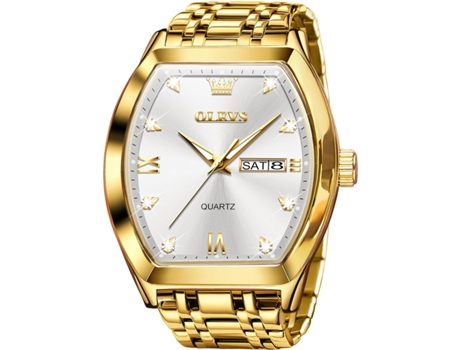VEANXIN Reloj cuadrado con fecha de negocios, luminoso, resistente al agua, de acero inoxidable, con diamantes cuadrados para hombre(oro y blanco)