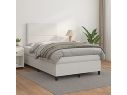 Cama Box Spring Con Colchón Cuero Sintético Blanco 120x200 Cm