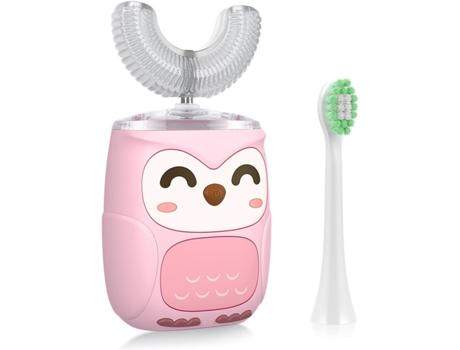 Cepillo de dientes eléctrico ultrasónico en forma de U para niños con 6 modos, cepillo de dientes para bebés de boca entera - Rosa