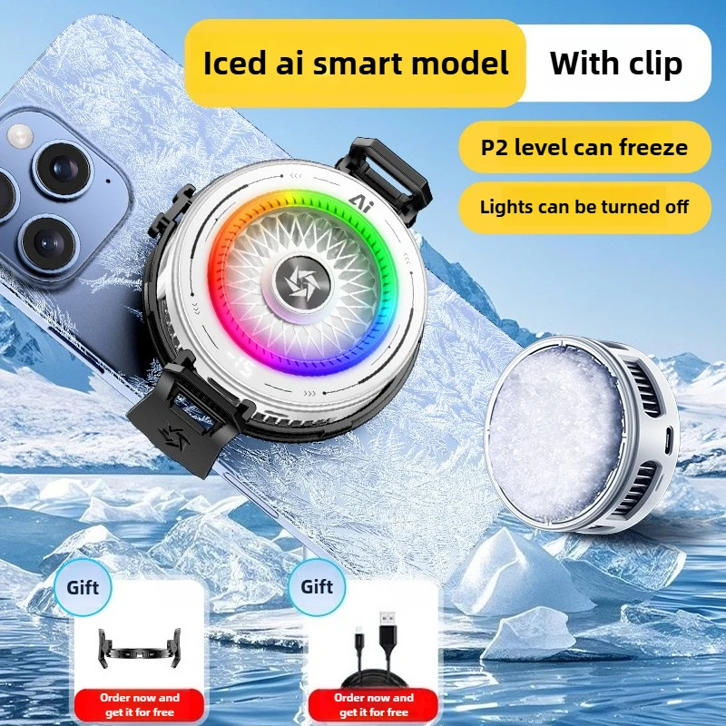 (blanco) Radiador De Ventilador De Enfriamiento Con Clip Trasero Magnético Semiconductor Con Pantalla Digital.