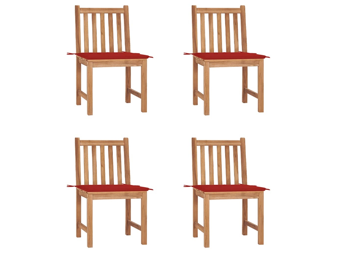 Sillas de jardín DKD Home Decor de 4 piezas con cojines, madera maciza de teca