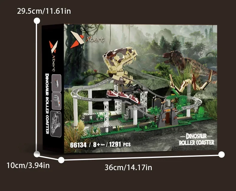 (66134) Bloque De Construcción De La Serie Dinosaur De 1291 Piezas Moc Aventura En La Montaña Rusa Del Parque De Dinosaurios Jurásico