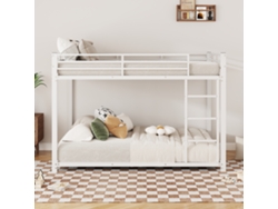 Cama Alta De 140x200 Cm, Caja Fuerte De Metal Blanco Reforzada Para Adolescentes.