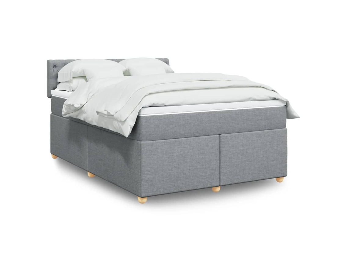 Cama Box Spring Con Colchón Tela Gris Claro 160x200 Cm