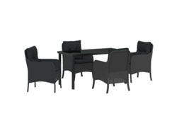 Conjunto 5 De Comedor De Jardín De Vidaxl Con Cojines Rattan Poliéster Negro