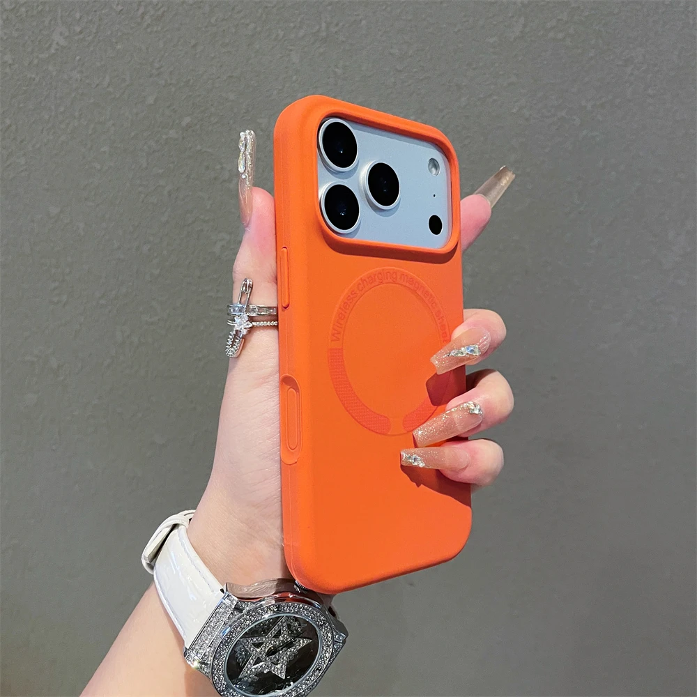(naranja, Iphone 16 Plus) Funda Para Teléfono De Silicona Líquida Suave Con Acabado Mate, Compatible Con La Carga Inalámbrica Magnética Magsafe.