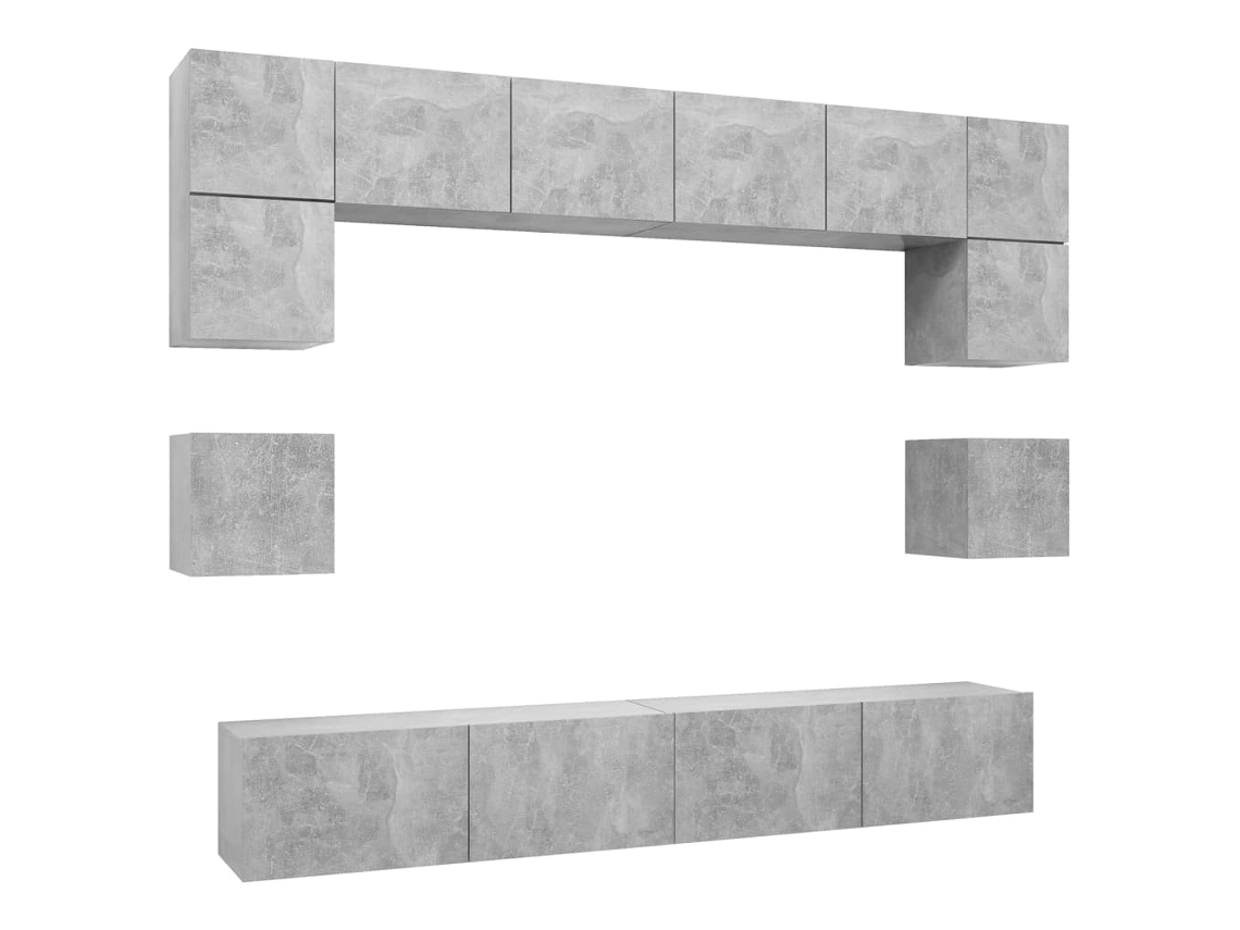 Maison Exclusive - Set Muebles De Salón Tv 8 Pzas Madera Ingeniería Gris Hormigón