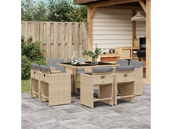 Conjunto de comedor de jardín de 9 piezas con cojines en mimbre beige mixto DKD Home Decor