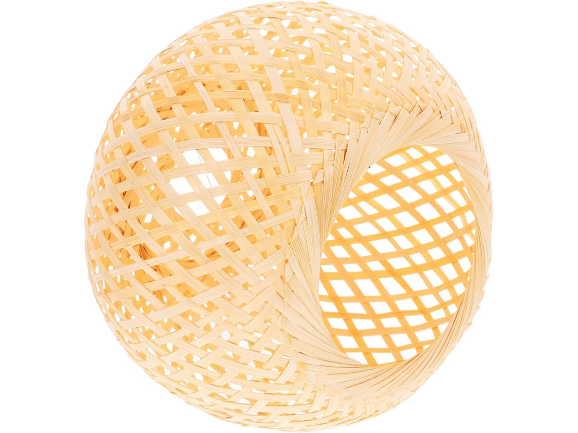Bambú Tejido A Mano, Amarillo, Estilo Chino Natural, Material Sintético, Protector De Lámpara