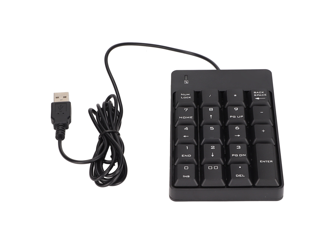 Teclado numérico USB Baoj-2026 com 19 teclas, sem fio, portátil, preto, para laptop, escritório, banco e supermercado.
