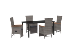Conjunto de comedor de jardín VidaXL de 5 piezas con cojines, ratán sintético gris