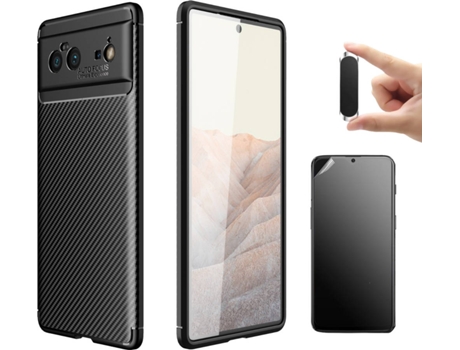 Funda + Protector de Pantalla + Soporte Magnético Google Pixel 6 Rugged Carbon Negro