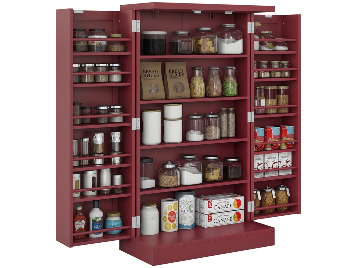 Armário de despensa para cozinha com 2 portas, 5 prateleiras e 12 suportes para temperos, 60 x 30 x 104 cm, vermelho, ZENCORE SERVICES