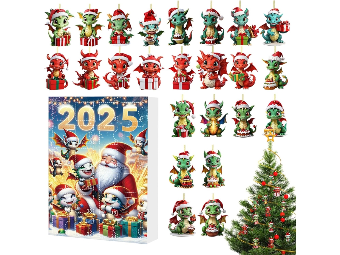 Calendario De Adviento 2d De Acrílico 2025 Con Diseño De Dragón - 24 Días De Navidad | Lindo Árbol