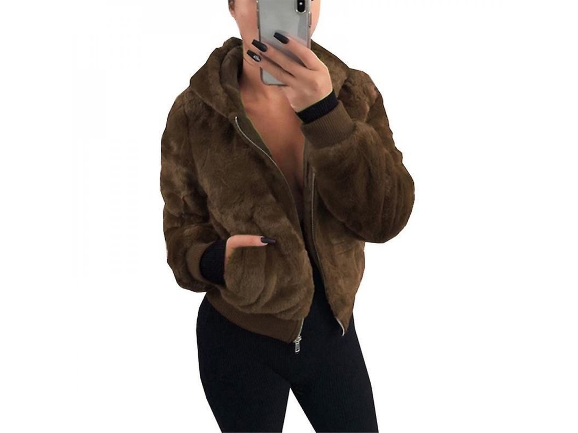 Abrigo De Forro Polar Mullido Para Mujer Con Capucha, Chaqueta De Lana, Ropa De Abrigo Con Certificación Fsf.