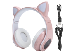 Auriculares Estéreo Bluetooth 5.0 Circulares Rosas Con Estampado De Gato Y Luz Led Para Jóvenes.
