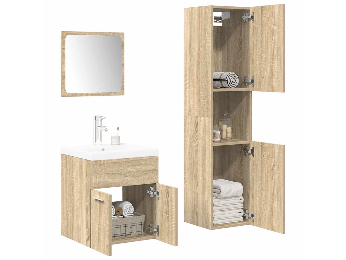 Juego de muebles de baño de 4 piezas Derivatives Oak Wood Sonoma Wsd23846 Lovely Home