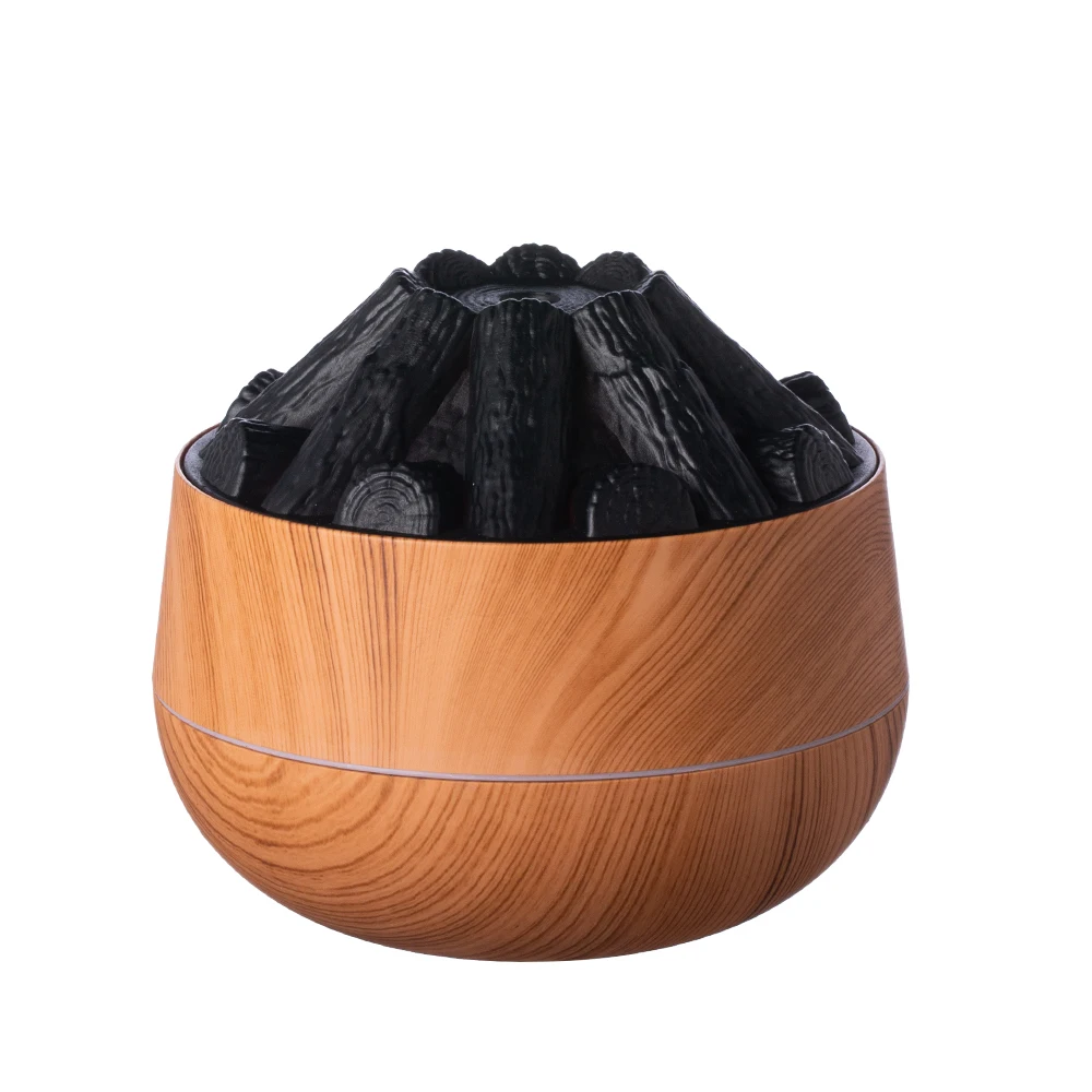Humidificador De Carbón Artificial De 300 Ml (con Acabado En Madera Clara), Funciona Silenciosamente Con Una Fina Niebla E Incluye Una Luz Nocturna.