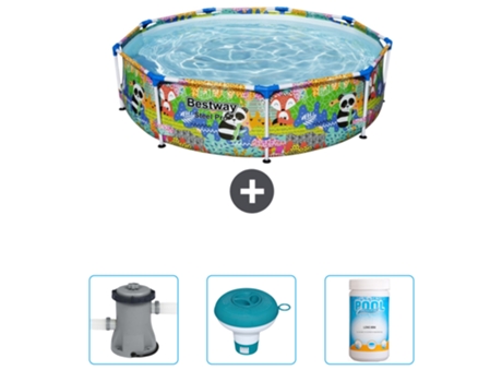 Piscina BESTWAY Round Steel Pro - 274 x 66 cm - Animal print - Incluida Bomba - flotador de cloro - Cloro