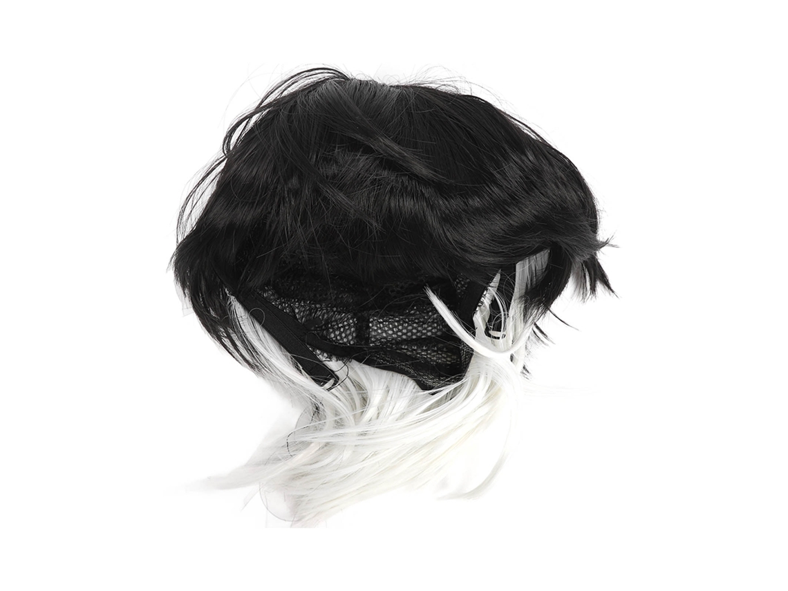 Peluca De Pelo Sintético Corta Y Desaliñada Unisex Con Banda En Negro Y Blanco