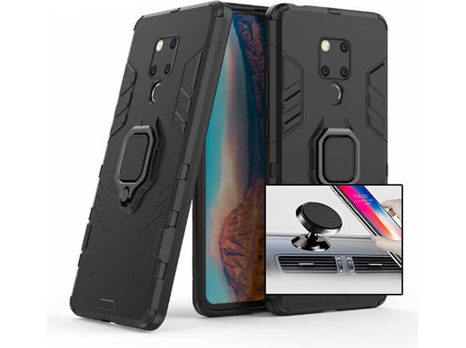 Kit Carcasa y Soporte Magnetico Auto Huawei Mate 20 Military Defender Negro