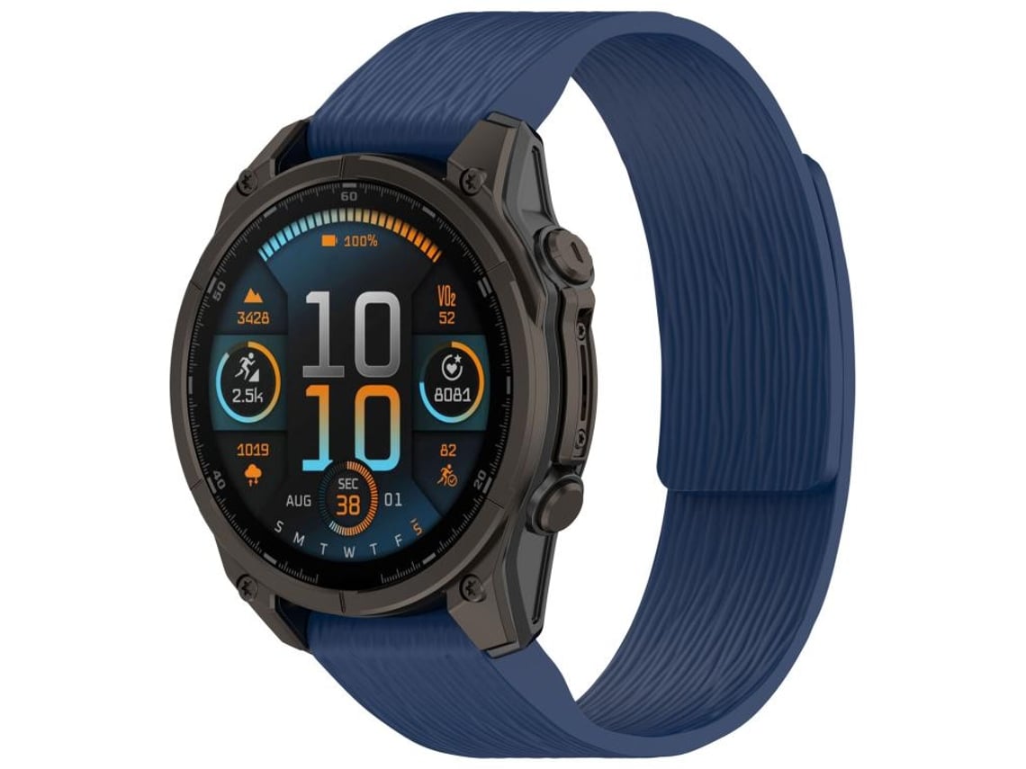 Bracelete Para Garmin (20mm) - Silicone Magnético - Listras Verticais - Liberação Rápida Azul Escuro