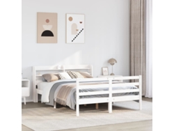 Cama De Matrimonio | Cama Para Adultos | Estructura De Cama Con Cabecero Madera De Pino Blanco 150x200cm