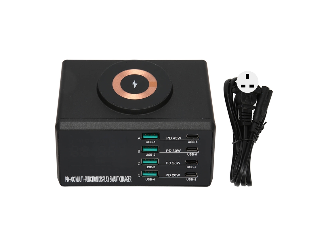 Estación De Carga Usb De 8 Puertos Y 110 W Con Carga Inalámbrica Magnética Rápida Para Múltiples Dispositivos.