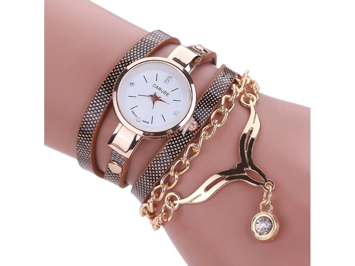 Reloj De Cuarzo De Moda Para Mujer Con Correa Estrecha De Piel Sintética Marrón.