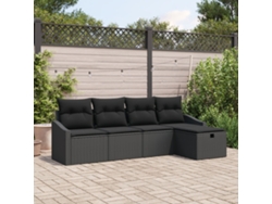 Conjunto de sofá de jardín de 5 piezas con cojines de polirratán negro Lovely Home