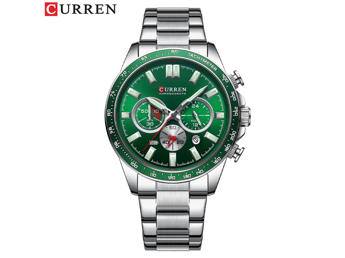 Reloj De Pulsera De Cuarzo Para Hombre (verde) Con Seis Manecillas, Calendario Comercial Y Correa De Acero Resistente Al Agua.