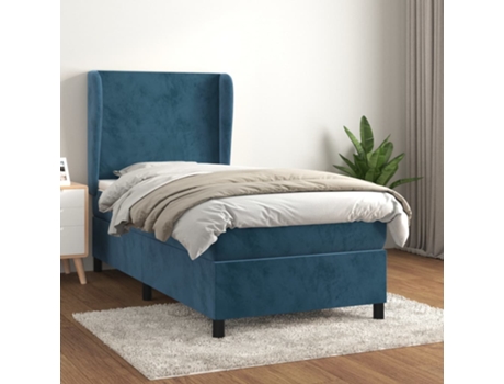 vidaXL Cama con somier y colchón de terciopelo azul oscuro 90x200 cm