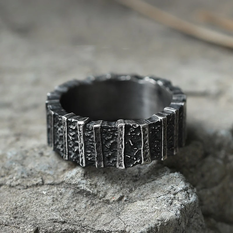 Anillo sencillo de estilo retro con diseño de valla, anillo minimalista ajustable para hombre. MDUG