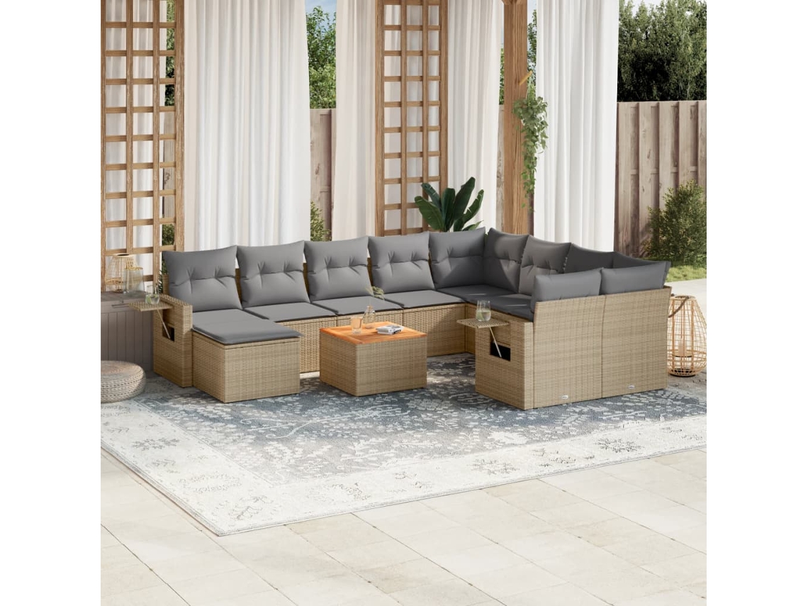 Conjunto de sofá de jardín de 11 piezas con cojines en mimbre beige mixto de DKD Home Decor