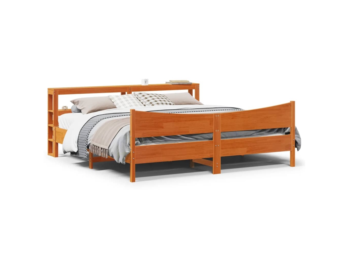 Estructura Cama Con Cabecero Madera Pino Marrón Cera 200x200 Cm
