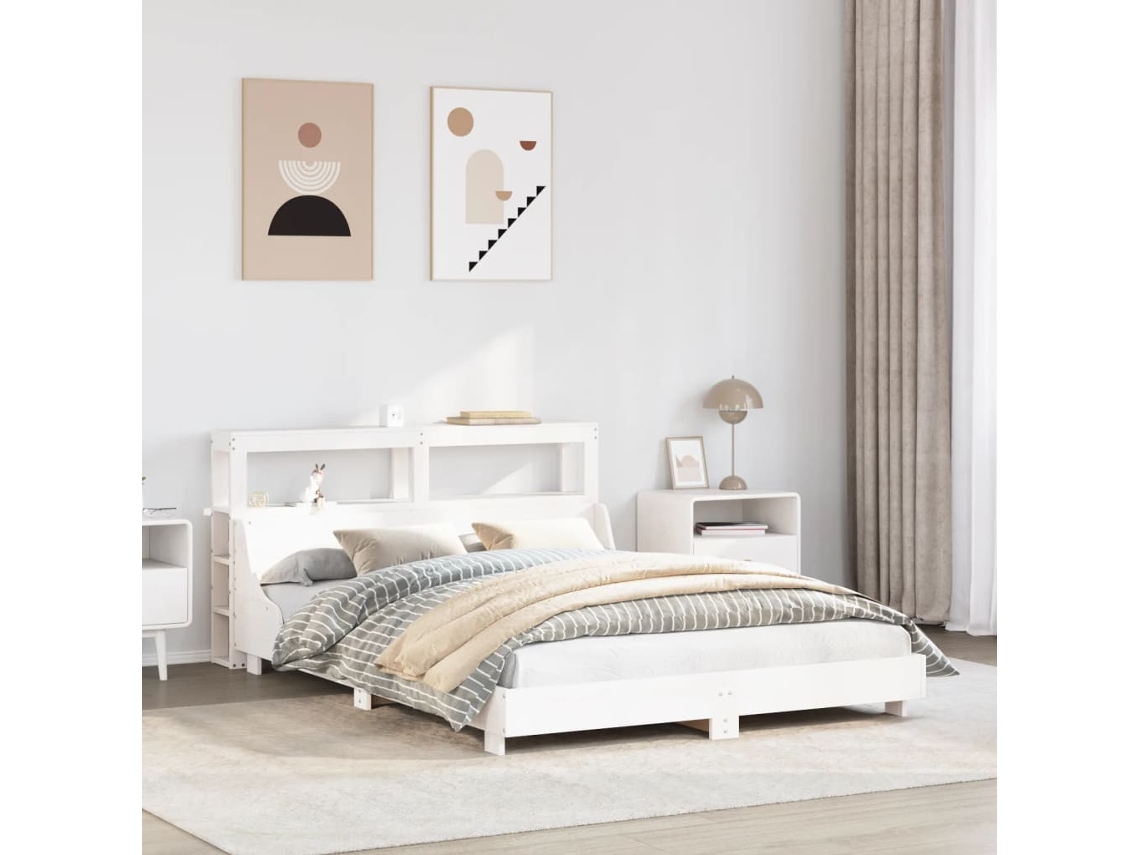Estructura De Cama Sin Colchón Madera De Pino Blanca 150x200 Cm