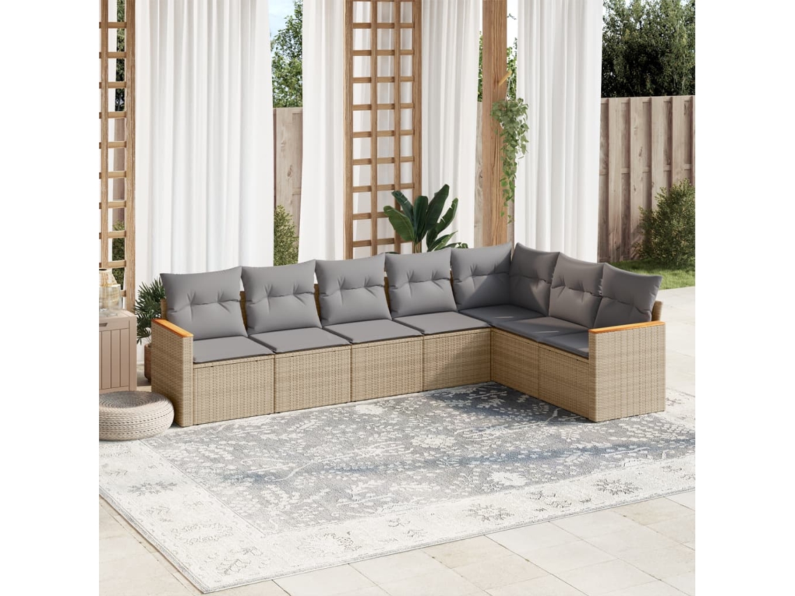 Conjunto de 7 sofás de jardín con cojines de mimbre beige de Dkd Home Decor