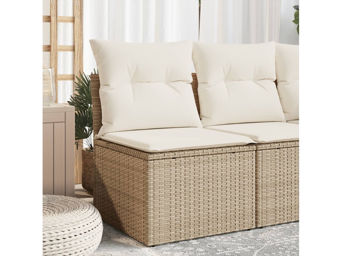 Silla de jardín sin reposabrazos con cojines de mimbre beige PE Dkd Home Decor